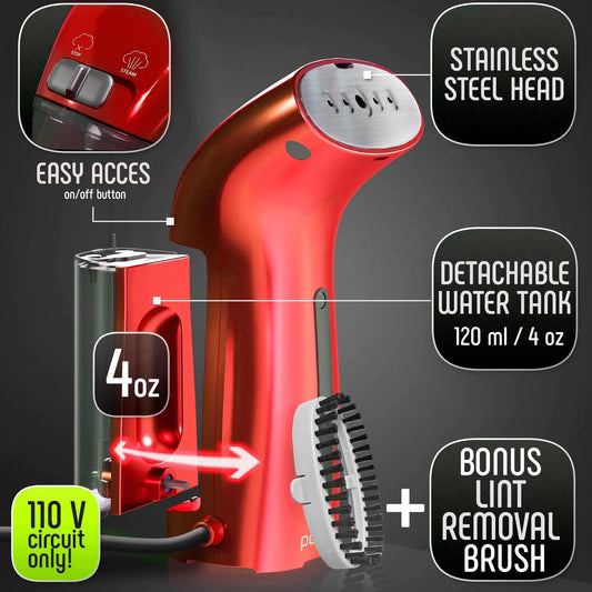 Clothing Steamer Travel Size Vacation Red Steam Iron Handheld Portable Garment